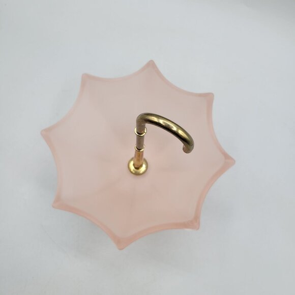 Fenton Pink Satin Glass Umbrella Shaped Trinket Candy Dish Brass Handle - Picture 5 of 6